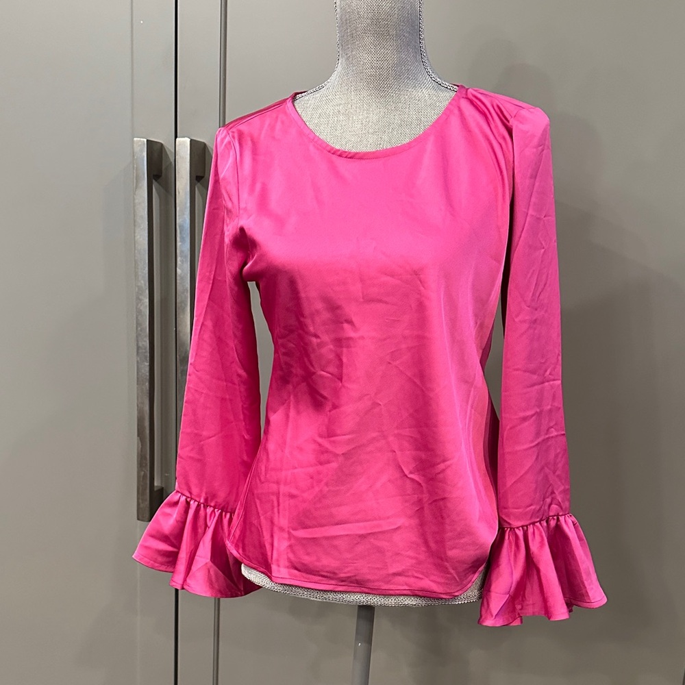 J. Crew Vibrant Pink Blouse with Ruffle Sleeves